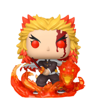 Kyojuro Rengoku Funko Pop (#1856) from Demon Slayer: Kimetsu no Yaiba, featuring the powerful Flame Hashira in an iconic pose.