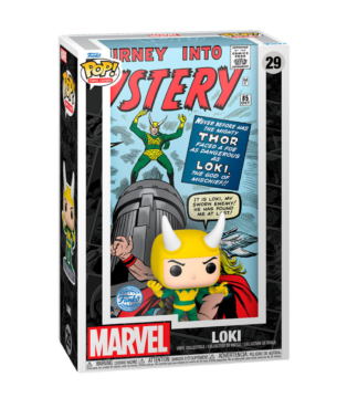 Exclusive Loki Funko Pop Comic Cover (#29) from Marvel X-Men, featuring the iconic trickster in a collectible display case.