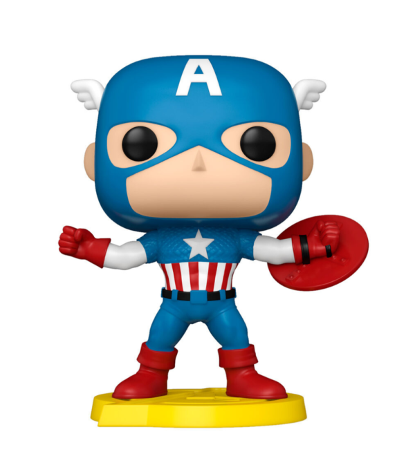 Captain America Funko Pop Comic Cover (#30) from Marvel Avengers, featuring the iconic superhero in a collectible comic art display case.