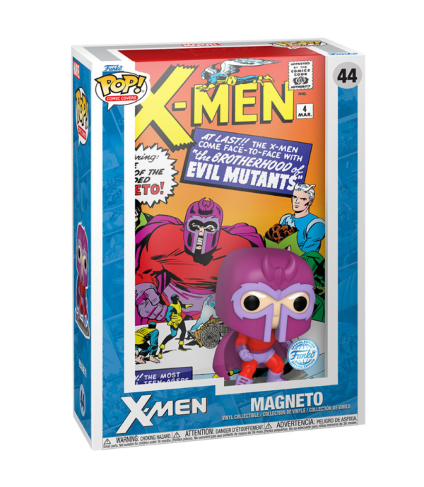 Magneto Funko Pop Comic Cover (#44) from Marvel X-Men, showcasing the legendary mutant villain in a collectible display case.