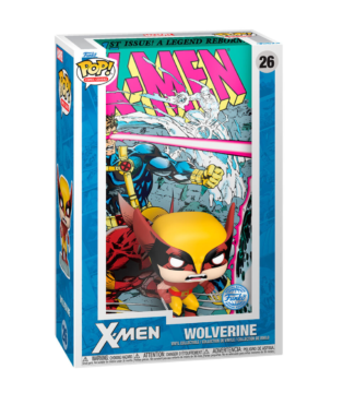 Wolverine Funko Pop Comic Cover (#26) from Marvel X-Men, showcasing the legendary mutant in a collectible comic art display case.