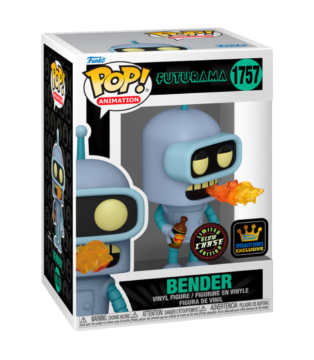 Chase edition Bender Funko Pop (#1757) from Futurama, featuring the iconic robot in a collectible design.