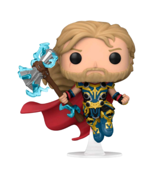 Thor Funko Pop (#1040) from Marvel's Thor: Love and Thunder, showcasing the God of Thunder in a dynamic pose with his iconic hammer.