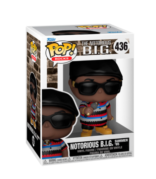 The Notorious B.I.G. Funko Pop (#436) Summer '95 edition, a collectible figure honoring the hip-hop icon.