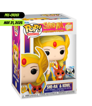 She-Ra & Kowl Funko Pop (#1800) from Princess of Power, a collectible figure featuring the legendary warrior and her trusted friend.