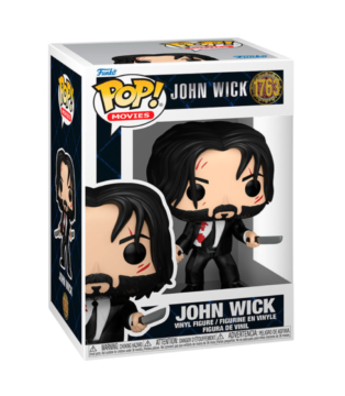 John Wick Funko Pop (#1763), showcasing the legendary hitman in his signature suit and action-ready pose.