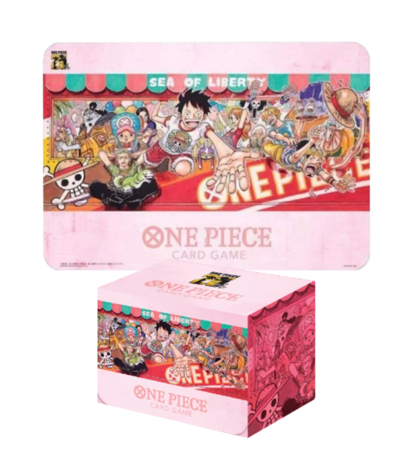 One Piece Card Game 25th Anniversary playmat and card case set with exclusive artwork